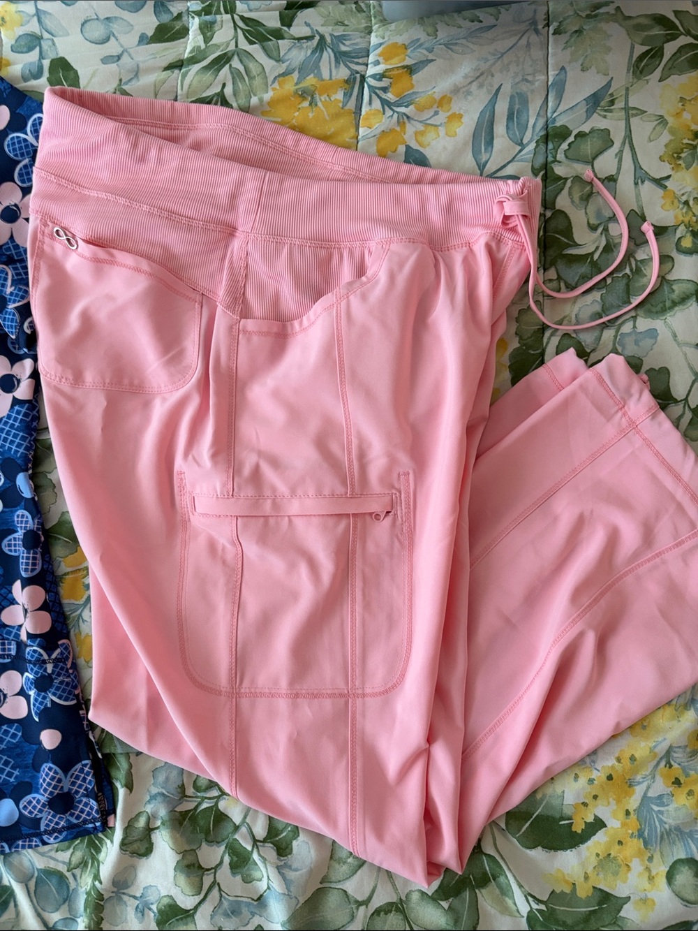 Women's Pink Cargo Scrub Pants with Drawstring Waist